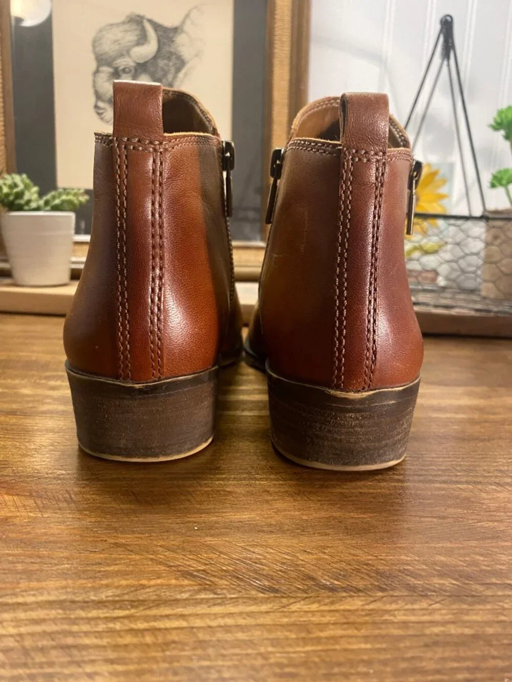 LUCKY BRAND Basel Ankle Boots - Distressed Brown Leather Boots - Womens Size 8.5